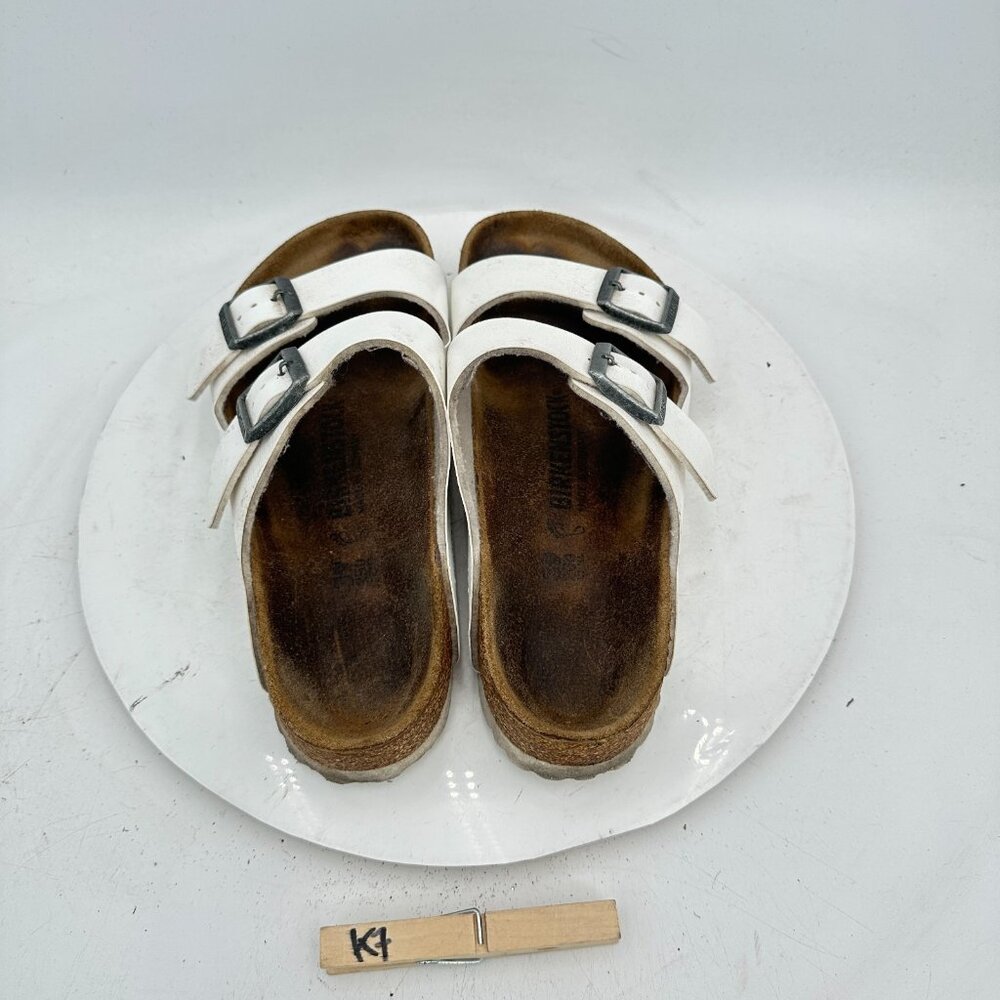 Birkenstock Arizona Women Size 8 White Leather Slide Buckle Comfort Sandal - Picture 9 of 11